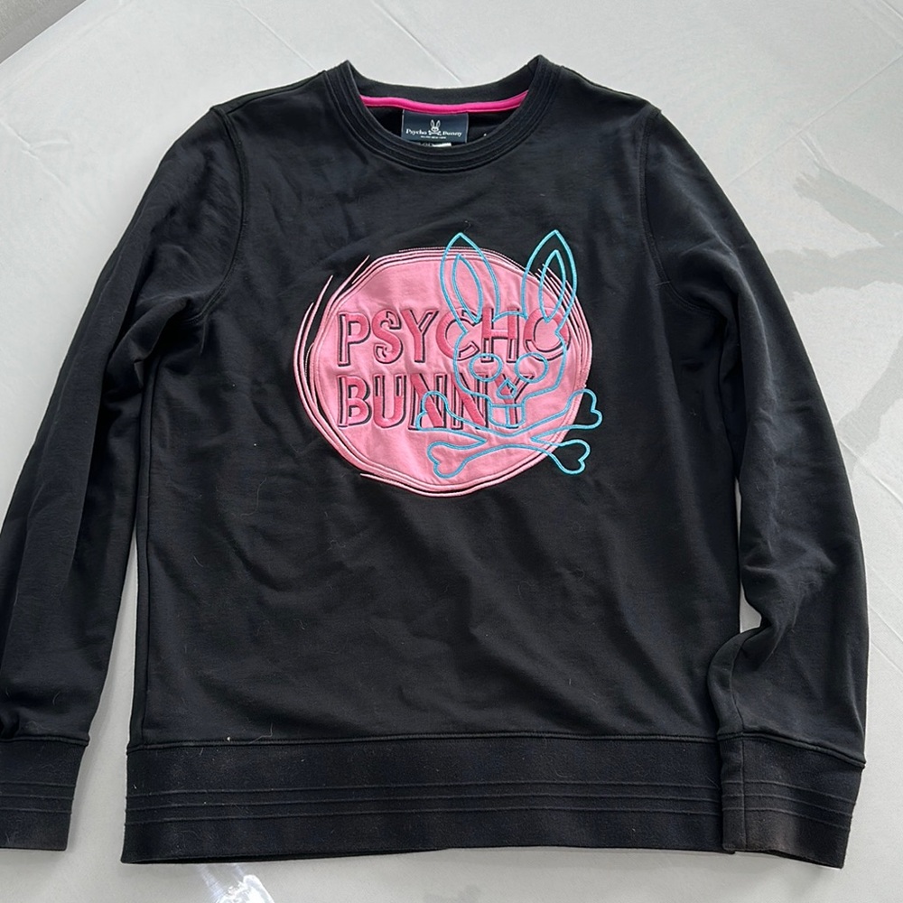 Psycho Bunny Black Sweatshirt with Pink and Blue Graphic